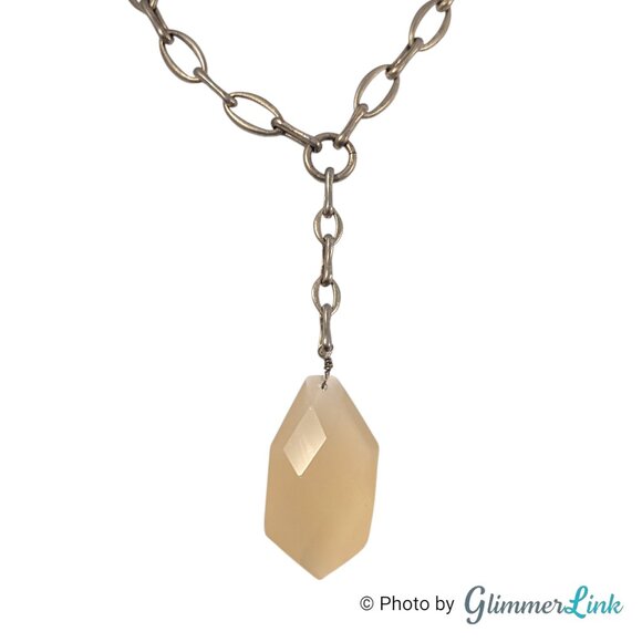 Anne Klein Light Gold Tone Y Drop Necklace With Faceted Glass Pendant - Picture 6 of 11